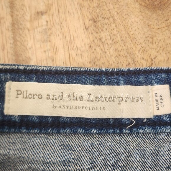 Pilcro and the Letterpress Skirt Womens 6 Blue Denim Pencil Slit Anthropologie - Picture 5 of 11